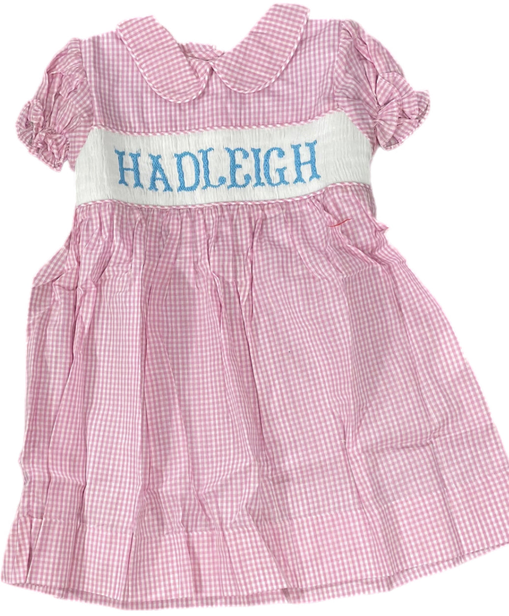 RTS: Girls Gingham Name – Smocks! Smock Dress Bee “Hadleigh” Pink Busy