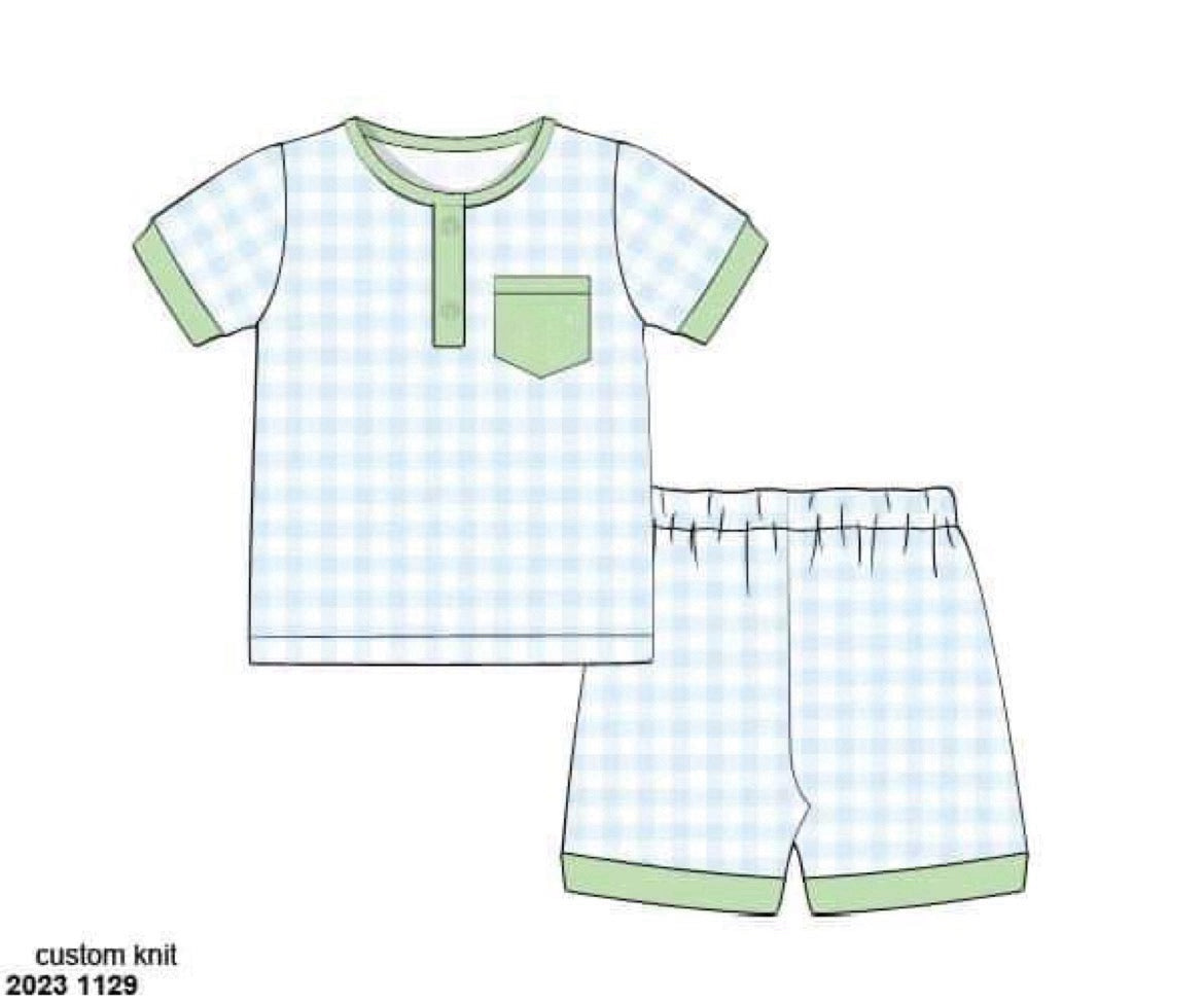 RTS: Summer Lounge- Boys Gingham 2pc Knit Lounge (No Monogram)