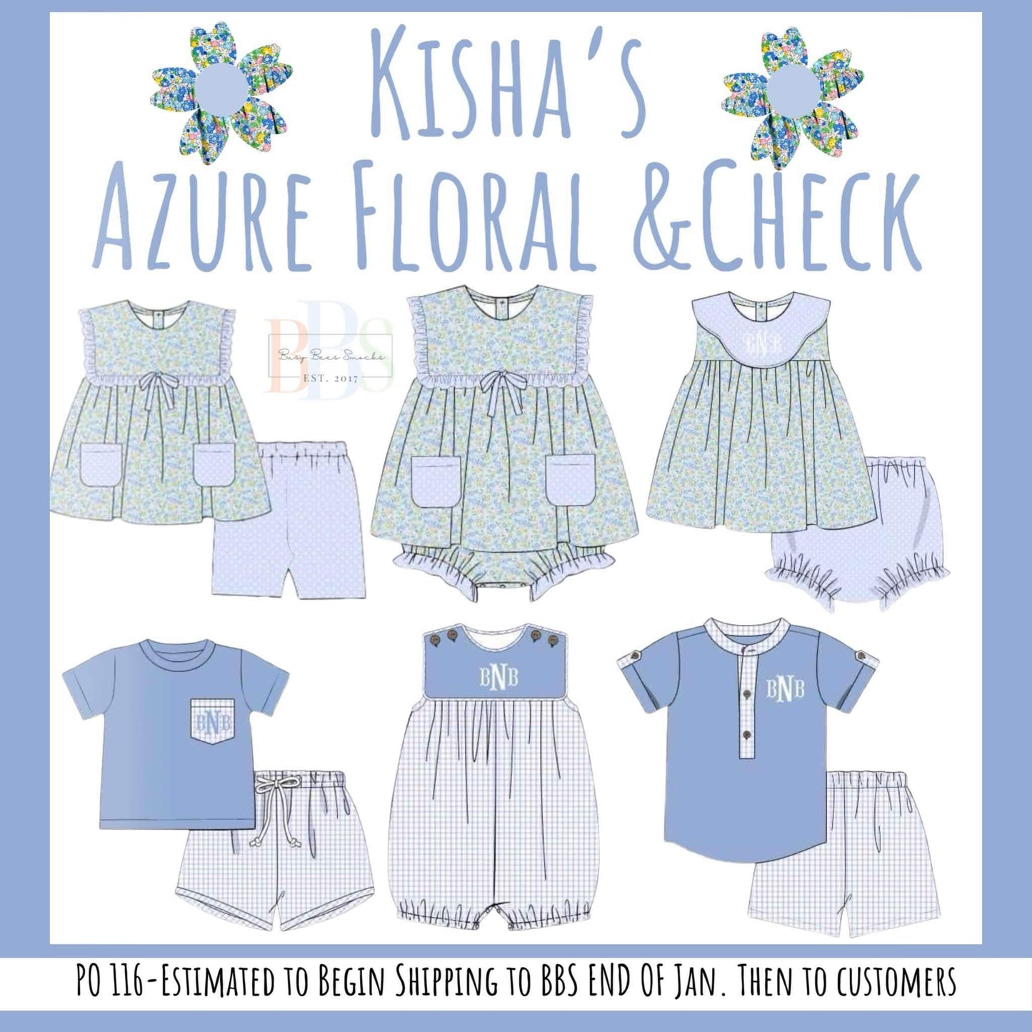 Pre Order 116: Azure Floral & Check - Girls Woven Bubble