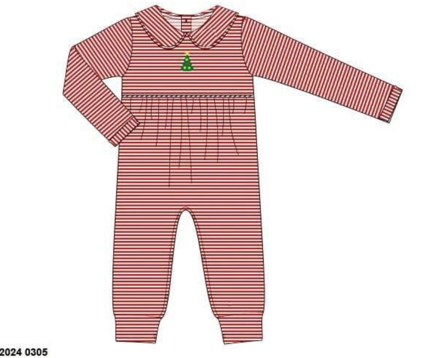 RTS: Embroidered Christmas Tree- Boys Knit Romper