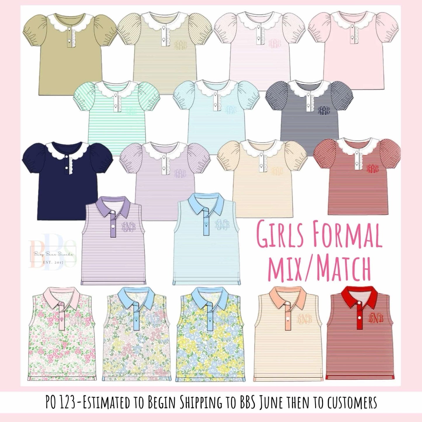 Pre Order 123: Girls Formal Mix & Match- Knit Pink Floral Polo Tank