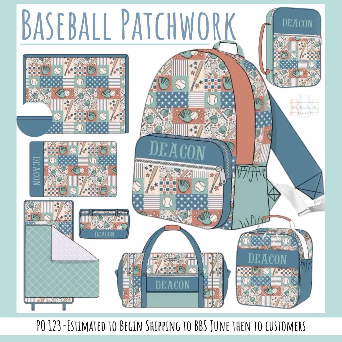 Pre Order 123: Baseball Patchwork Luggage- Nap Mat