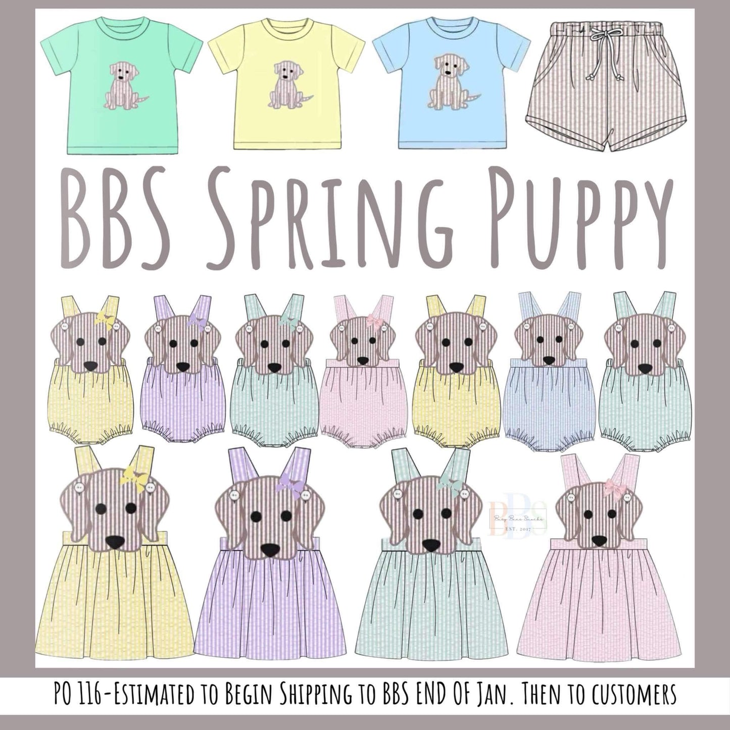 Pre Order 116: BBS Spring Puppy- Girls Pink Seersucker Sunsuit