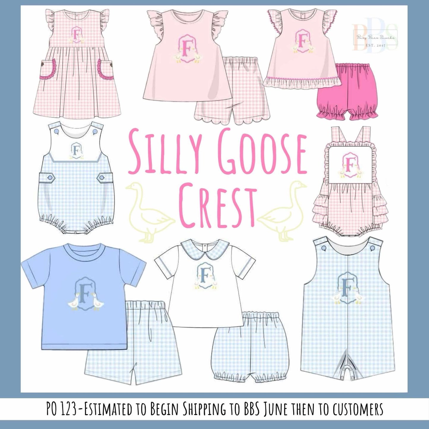 Pre Order 123: Silly Goose Crest- Boys Knit Angled Shortall