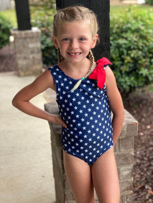 RTS: Stars & Stripes Swim- Mom & Mini 1pc Star Rash Guard