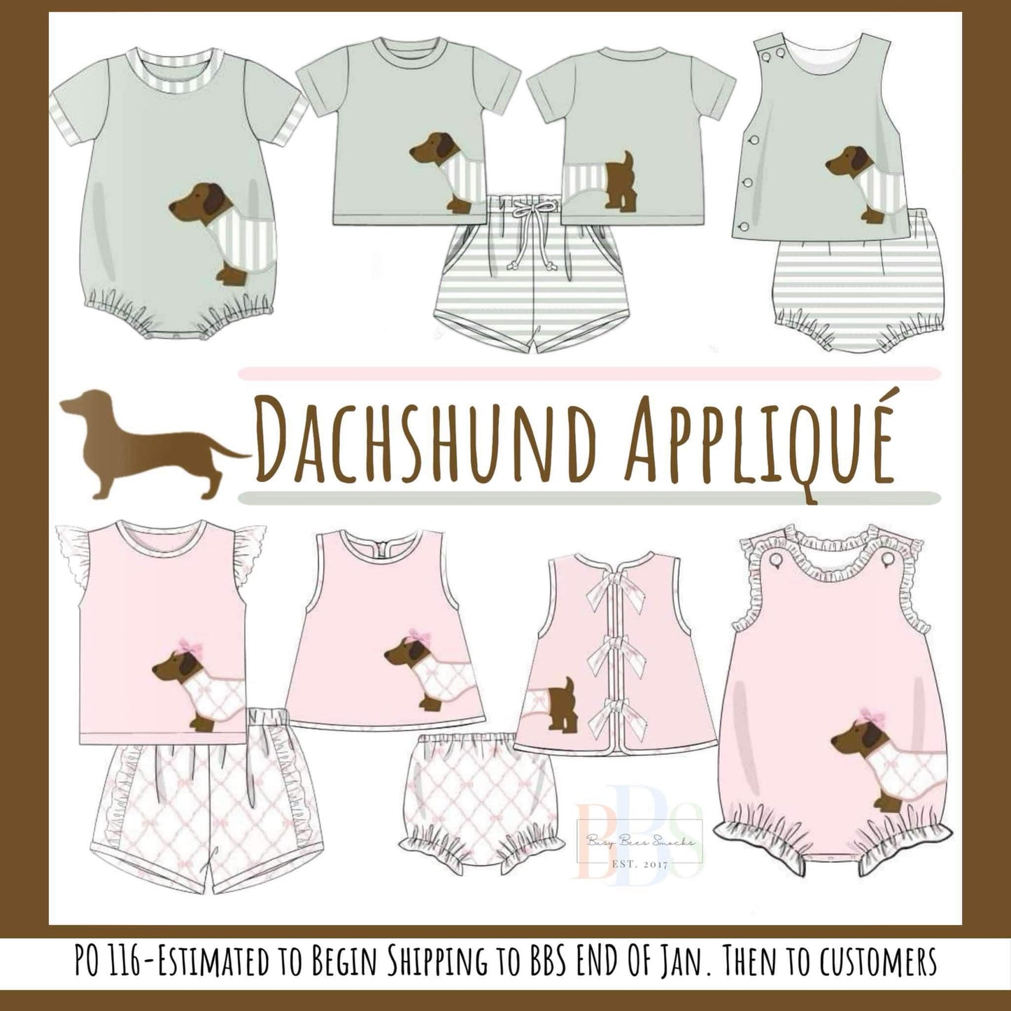 Pre Order 116: Dachshund Appliqué- Girls Knit Bubble