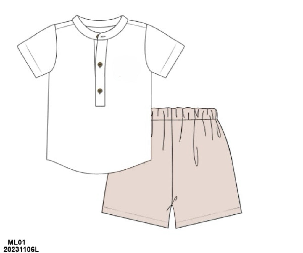 RTS: Neutral Muslin- Boys Angled Short Set (No Monogram)