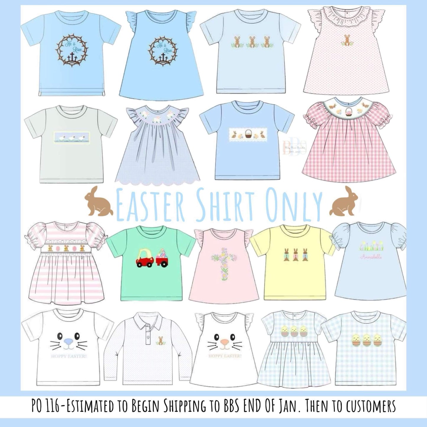 Pre Order 116: Easter Shirt Only- Boys Smocked Egg Hunt