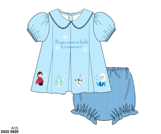 RTS: Ice Queen- Girls Embroidered Woven Diaper Set