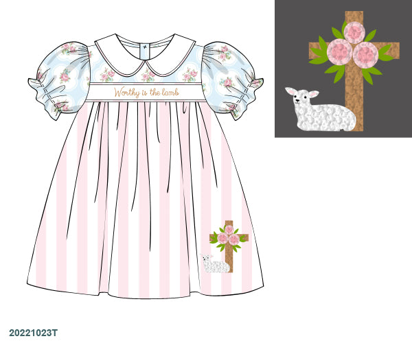 Pre Order 116: Worthy is the Lamb- Girls Woven Collar Dress