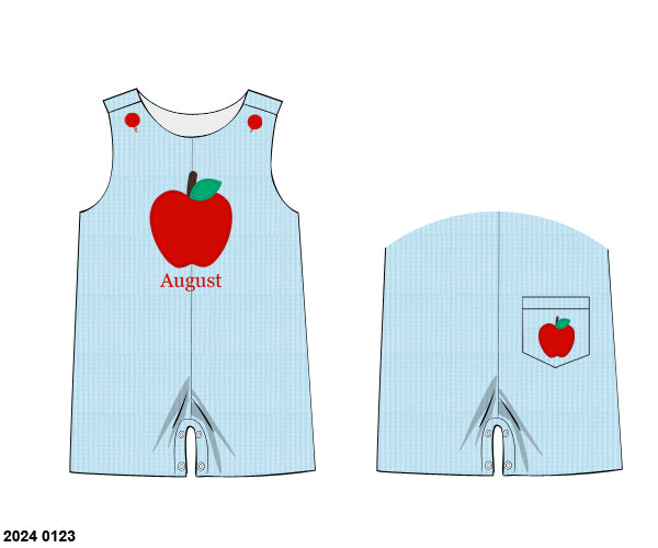 Pre Order 123: A is for Apple- Boys Seersucker Shortall