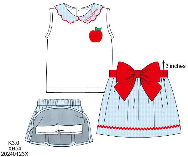 Pre Order 123: A is for Apple- Girls Seersucker Skort Set