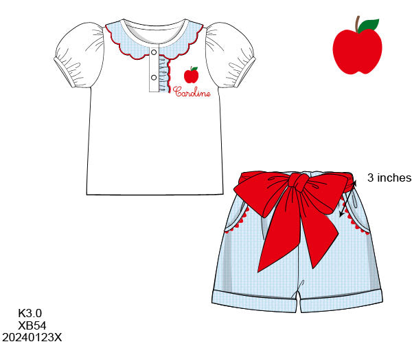 Pre Order 123: A is for Apple- Girls Seersucker Short Set