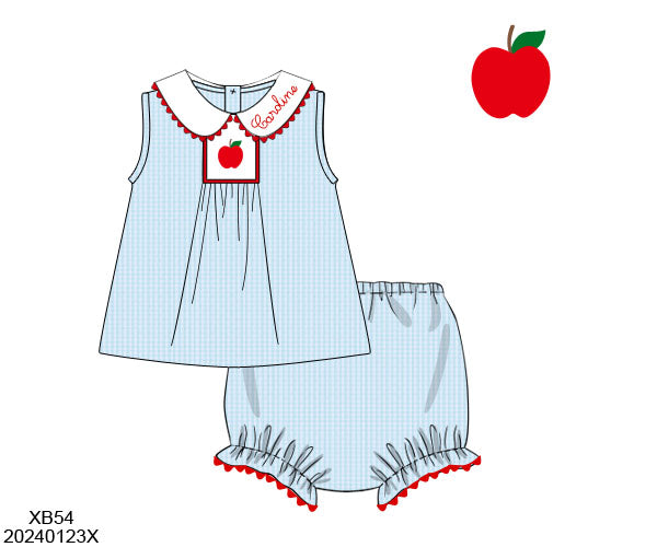 Pre Order 123: A is for Apple- Girls Seersucker Bloomer Set