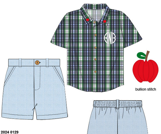 Pre Order 123: Properly Plaid- Boys Woven Traditional Short Set