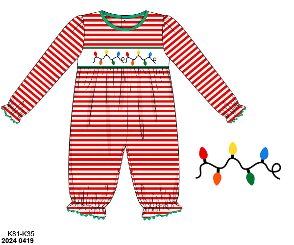 RTS: Smocked Christmas Lights- Girls Knit Romper