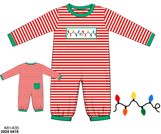 RTS: Smocked Christmas Lights- Boys Knit Romper