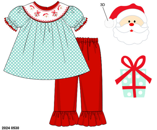 RTS: Christmas Presents & Santa- Girls Knit Pant Set