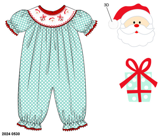 RTS: Christmas Presents & Santa- Girls Woven Romper