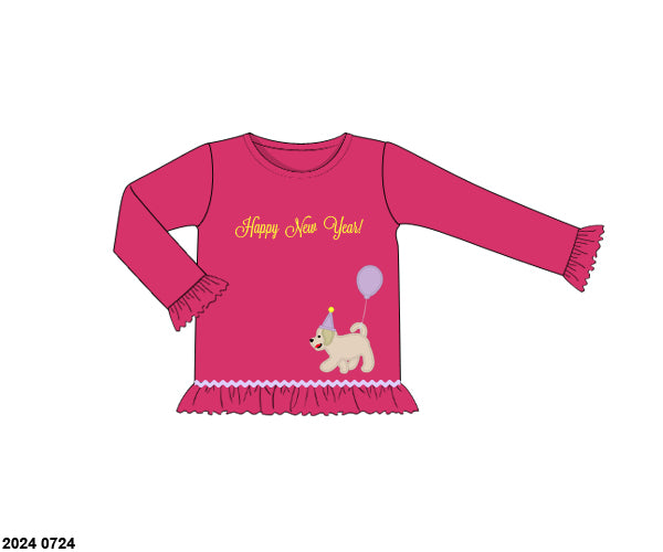 RTS: New Years!- Girls Dog & Balloon Knit Shirt