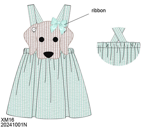 Pre Order 116: BBS Spring Puppy- Girls Mint Seersucker Dress