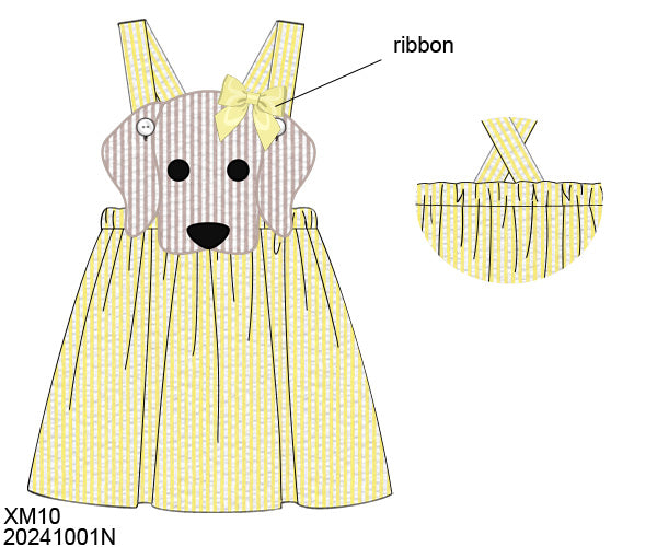 Pre Order 116: BBS Spring Puppy- Girls Yellow Seersucker Dress