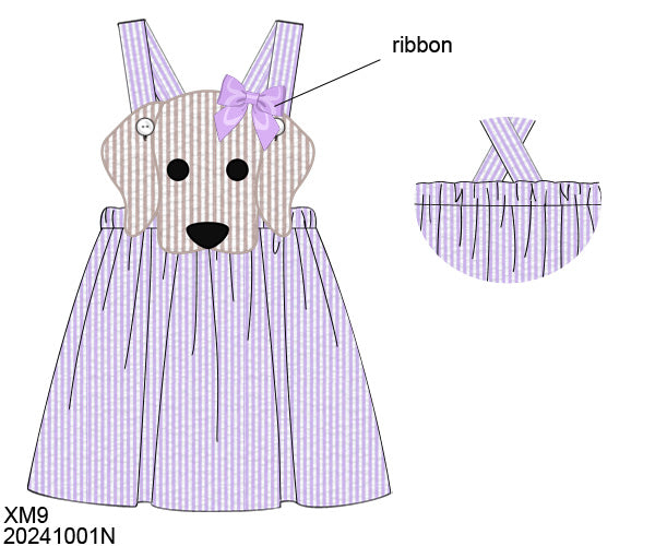 Pre Order 116: BBS Spring Puppy- Girls Lavender Seersucker Dress