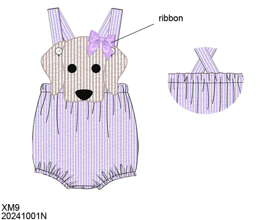 Pre Order 116: BBS Spring Puppy- Girls Lavender Seersucker Sunsuit