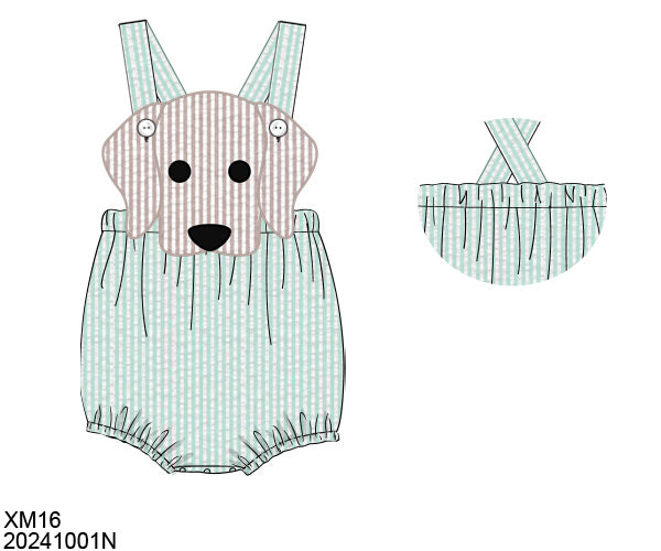 Pre Order 116: BBS Spring Puppy- Boys Mint Seersucker Sunsuit