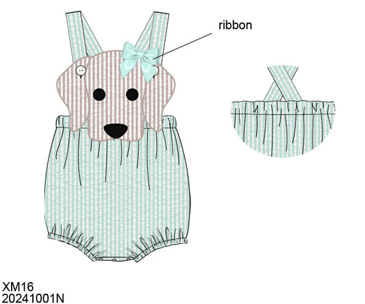 Pre Order 116: BBS Spring Puppy- Girls Mint Seersucker Sunsuit