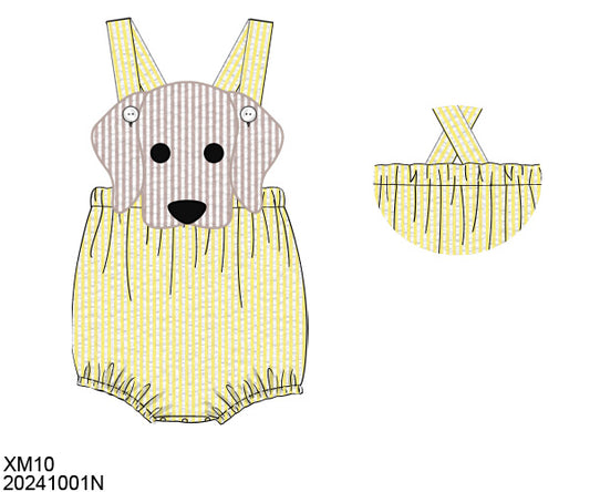 Pre Order 116: BBS Spring Puppy- Boys Yellow Seersucker Sunsuit