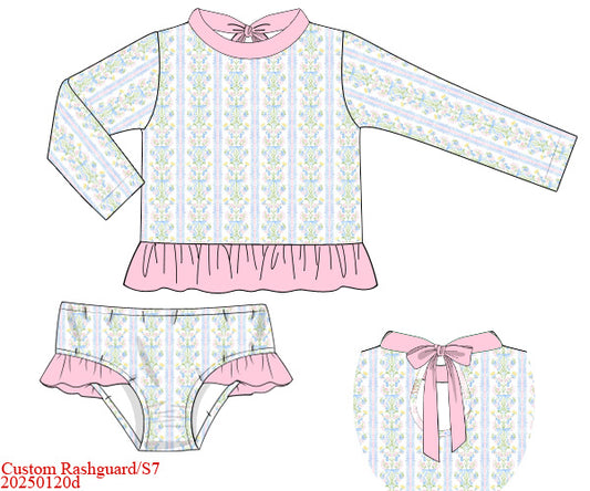 Pre Order 122: Matilda Floral & Plaid- Girls 2pc Rash Guard Swim