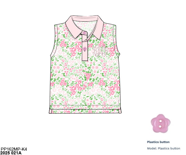 Pre Order 123: Girls Formal Mix & Match- Knit Pink Floral Polo Tank