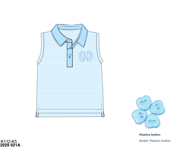 Pre Order 123: Girls Formal Mix & Match- Knit Baby Blue Stripe Polo Tank