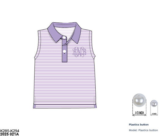 Pre Order 123: Girls Formal Mix & Match- Knit Lavender Stripe Polo Tank