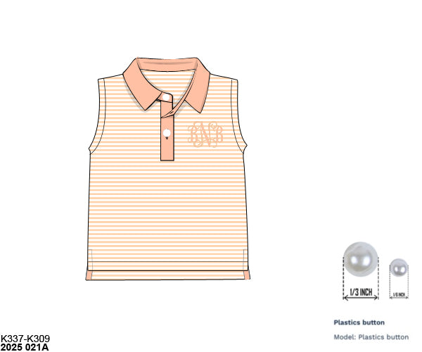 Pre Order 123: Girls Formal Mix & Match- Knit Peach Stripe Polo Tank