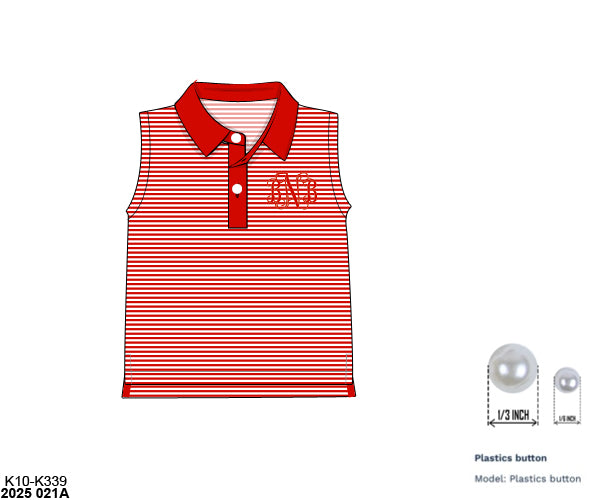 Pre Order 123: Girls Formal Mix & Match- Knit Red Stripe Polo Tank