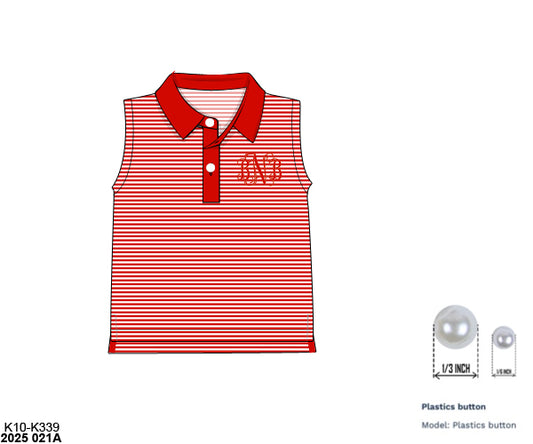 Pre Order 123: Girls Formal Mix & Match- Knit Red Stripe Polo Tank