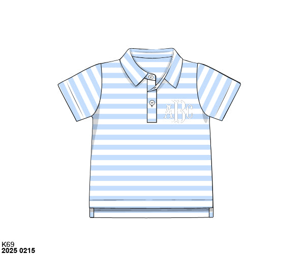 Pre Order 123: Boys Formal Mix & Match- Knit Light Blue Stripe Polo