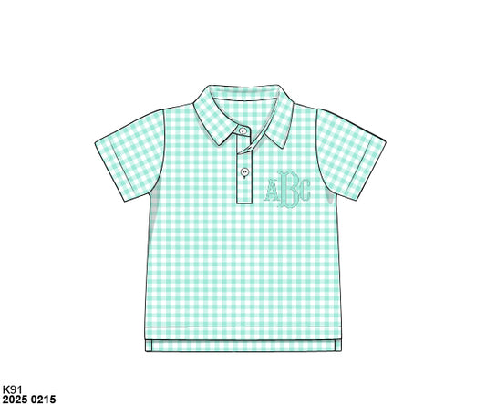 Pre Order 123: Boys Formal Mix & Match- Knit Mint Gingham Polo