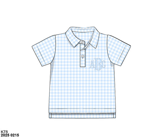 Pre Order 123: Boys Formal Mix & Match- Knit Light Blue Gingham Polo