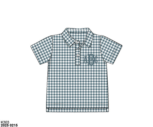 Pre Order 123: Boys Formal Mix & Match- Knit Blue Stone Gingham Polo