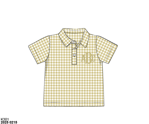 Pre Order 123: Boys Formal Mix & Match- Knit Khaki Ghingham Polo