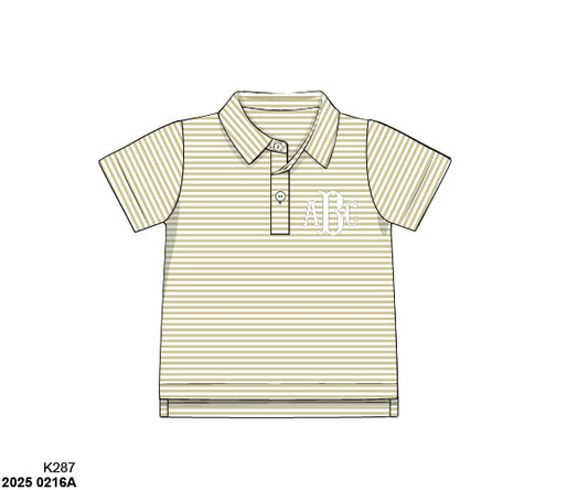 Pre Order 123: Boys Formal Mix & Match- Knit Khaki Stripe Polo