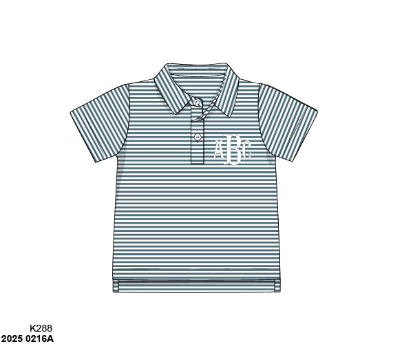 Pre Order 123: Boys Formal Mix & Match- Knit Blue Stone Stripe Polo