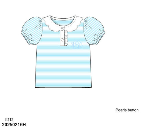 Pre Order 123: Girls Formal Mix & Match- Knit Baby Blue Stripe Shirt