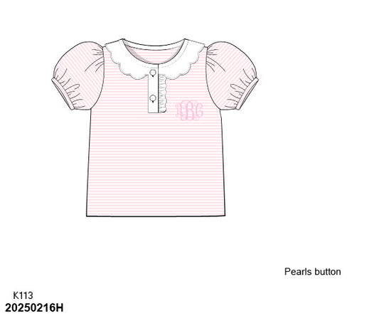 Pre Order 123: Girls Formal Mix & Match- Knit Pink Stripe Shirt