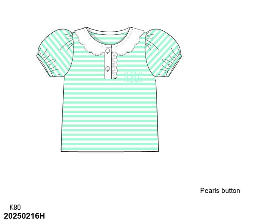 Pre Order 123: Girls Formal Mix & Match- Knit Mint Stripe Shirt