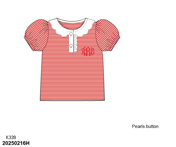 Pre Order 123: Girls Formal Mix & Match- Knit Red Stripe Shirt