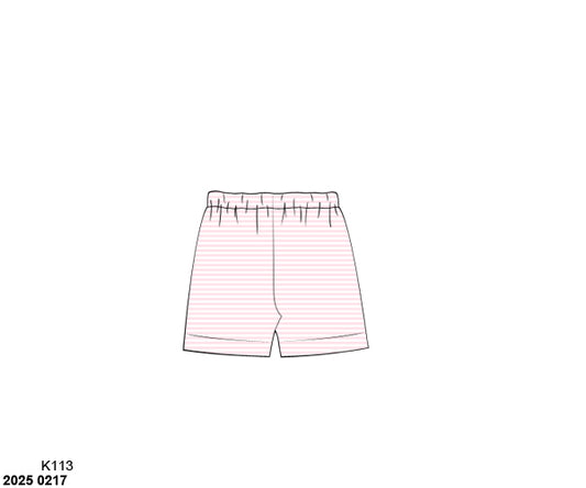 Pre Order 123: Girls Bottoms- Knit Pink Stripe Biker Shorts